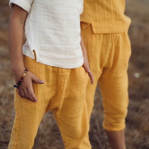 Organic Muslin Unisex Kids Set for summer T-Shirt with Shorts or Pants Sizes - Picture 13 of 13